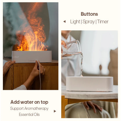 KINSCOTER Essential Oil Aroma Diffuser Flame Air Humidifier Ultrasonic Cool Mist Difusor with RGB Realistic Fire Night Light